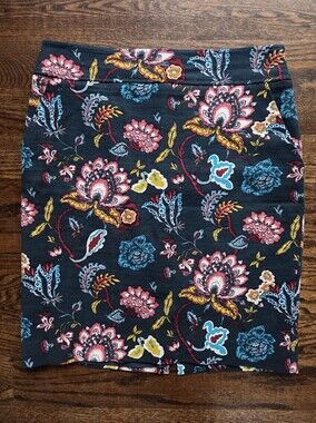 LOFT Jacobean Floral Pencil Skirt Deep Teal/Navy